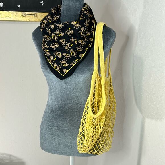 Style Bundle- Go Bananas - square cotton scarf and reusable mesh bag- yellow - Picture 1 of 6